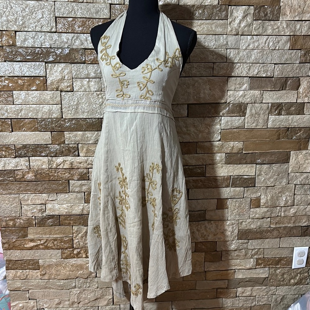 Cleopatra Cream Asymmetrical Halter Sundress